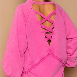 POL Pink Cut-Out Back Sweatshirt